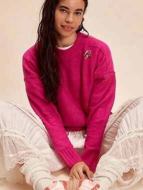 Free People | Phoebe Pullover Sweater | XS | Fuchsia Flame